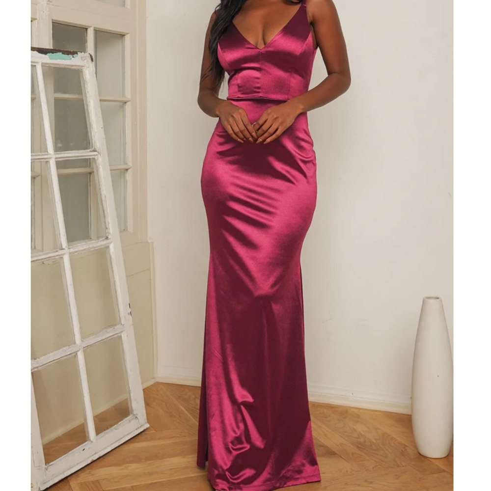 Melora Burgundy Satin Sleeveless Maxi Dress
